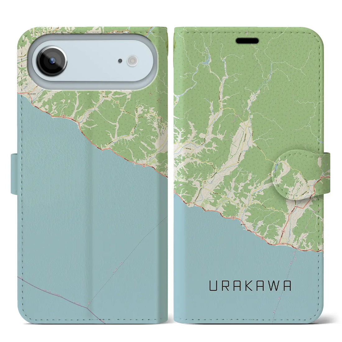 【浦河（北海道）】地図柄iPhoneケース（手帳タイプ）ナチュラル・iPhone 17 Pro Max 用