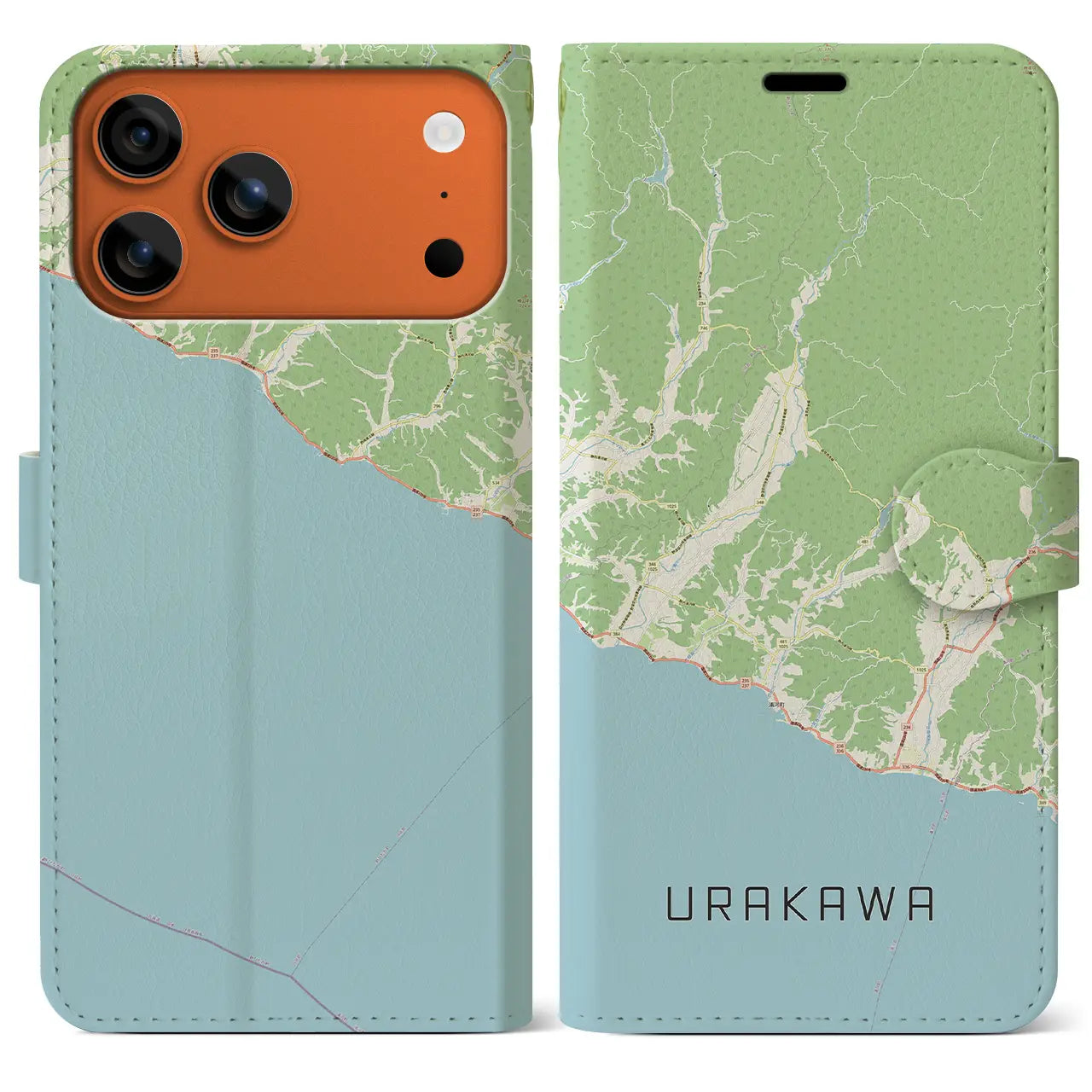 【浦河（北海道）】地図柄iPhoneケース（手帳タイプ）