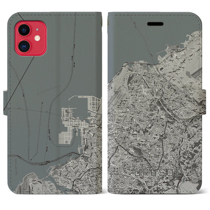 【浦添（沖縄県）】地図柄iPhoneケース（手帳タイプ）モノトーン・iPhone 11 用