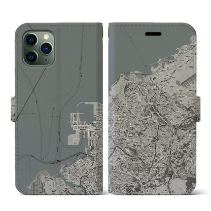 【浦添（沖縄県）】地図柄iPhoneケース（手帳タイプ）モノトーン・iPhone 11 Pro 用