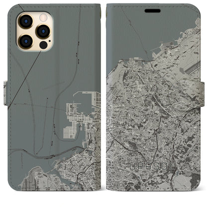【浦添（沖縄県）】地図柄iPhoneケース（手帳タイプ）モノトーン・iPhone 12 Pro Max 用
