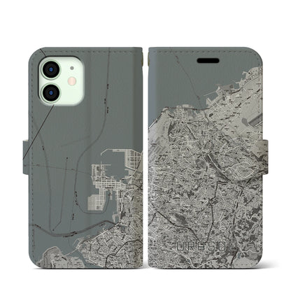 【浦添（沖縄県）】地図柄iPhoneケース（手帳タイプ）モノトーン・iPhone 12 mini 用