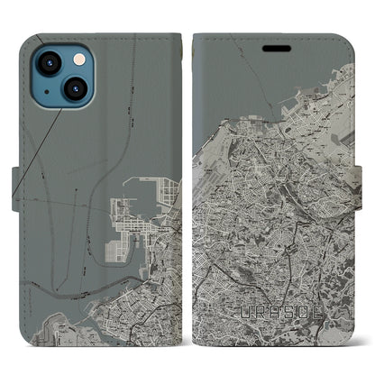 【浦添（沖縄県）】地図柄iPhoneケース（手帳タイプ）モノトーン・iPhone 13 用