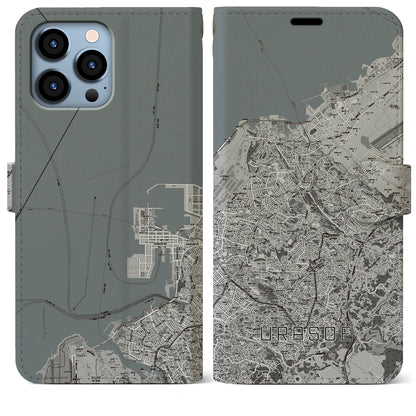 【浦添（沖縄県）】地図柄iPhoneケース（手帳タイプ）モノトーン・iPhone 13 Pro Max 用