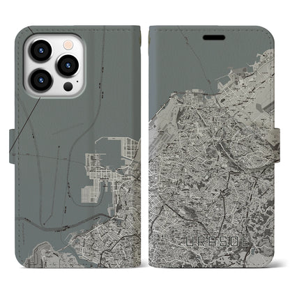 【浦添（沖縄県）】地図柄iPhoneケース（手帳タイプ）モノトーン・iPhone 13 Pro 用