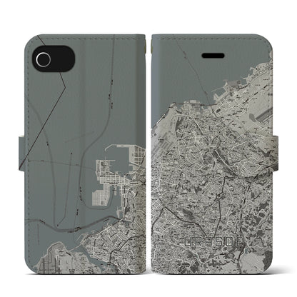 【浦添（沖縄県）】地図柄iPhoneケース（手帳タイプ）モノトーン・iPhone SE（第3 / 第2世代） / 8 / 7 / 6s / 6 用