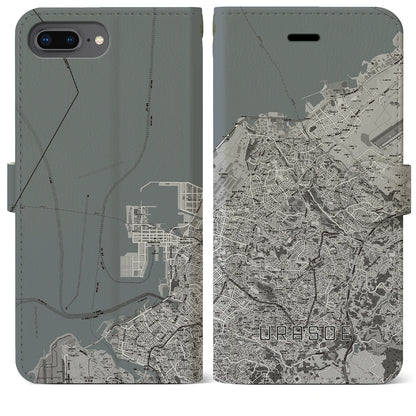 【浦添（沖縄県）】地図柄iPhoneケース（手帳タイプ）モノトーン・iPhone 8Plus /7Plus / 6sPlus / 6Plus 用