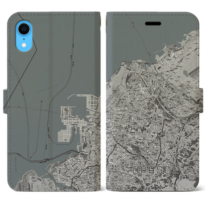 【浦添（沖縄県）】地図柄iPhoneケース（手帳タイプ）モノトーン・iPhone XR 用