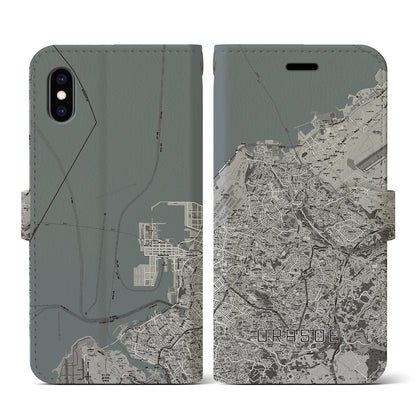 【浦添（沖縄県）】地図柄iPhoneケース（手帳タイプ）モノトーン・iPhone XS / X 用