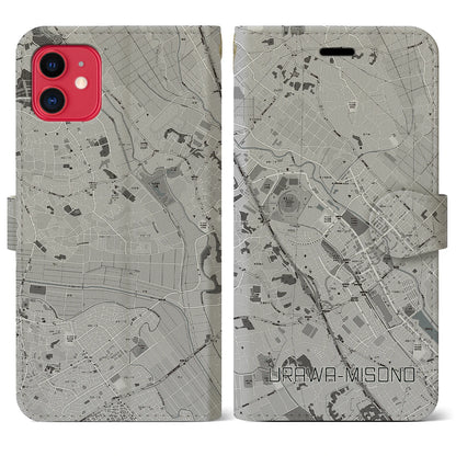 【浦和美園2（埼玉県）】地図柄iPhoneケース（手帳タイプ）モノトーン・iPhone 11 用