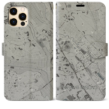 【浦和美園2（埼玉県）】地図柄iPhoneケース（手帳タイプ）モノトーン・iPhone 12 Pro Max 用