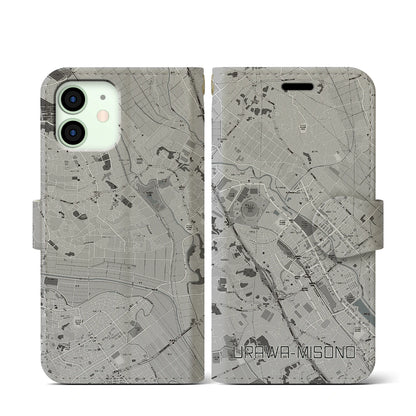 【浦和美園2（埼玉県）】地図柄iPhoneケース（手帳タイプ）モノトーン・iPhone 12 mini 用