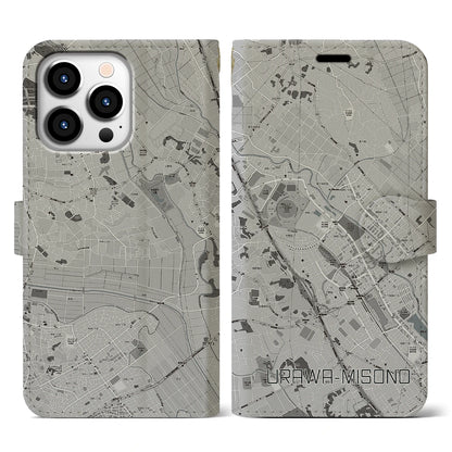 【浦和美園2（埼玉県）】地図柄iPhoneケース（手帳タイプ）モノトーン・iPhone 13 Pro 用
