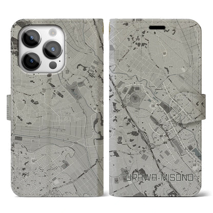 【浦和美園2（埼玉県）】地図柄iPhoneケース（手帳タイプ）モノトーン・iPhone 14 Pro 用