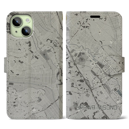 【浦和美園2（埼玉県）】地図柄iPhoneケース（手帳タイプ）モノトーン・iPhone 15 用