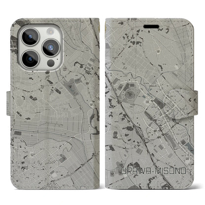 【浦和美園2（埼玉県）】地図柄iPhoneケース（手帳タイプ）モノトーン・iPhone 15 Pro 用
