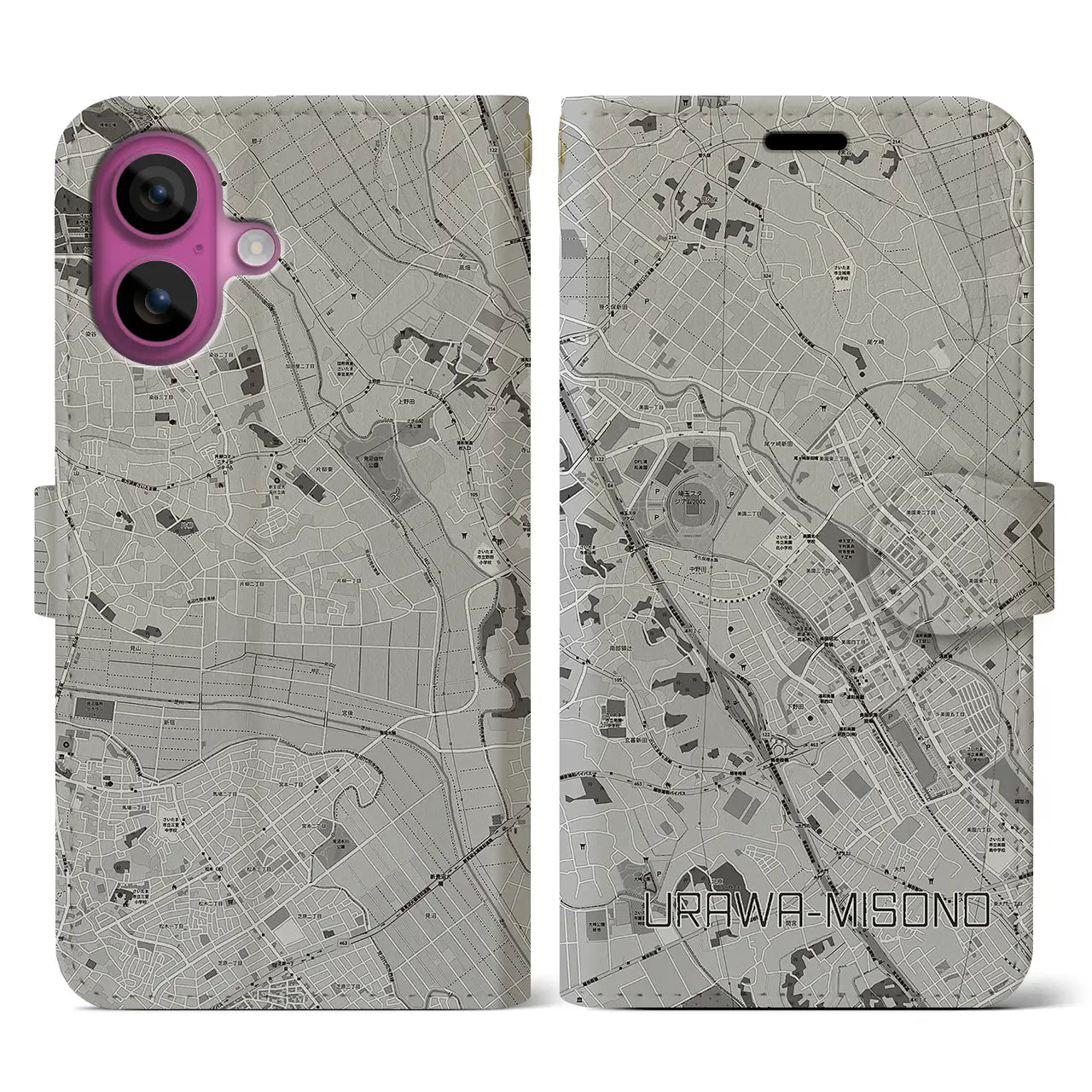 【浦和美園2（埼玉県）】地図柄iPhoneケース（手帳タイプ）
