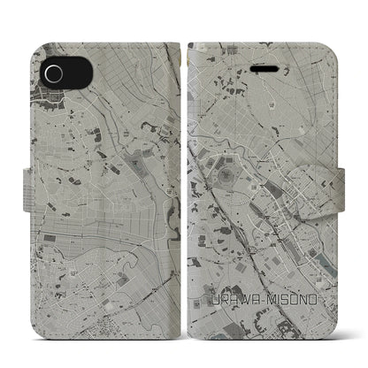 【浦和美園2（埼玉県）】地図柄iPhoneケース（手帳タイプ）モノトーン・iPhone SE（第3 / 第2世代） / 8 / 7 / 6s / 6 用