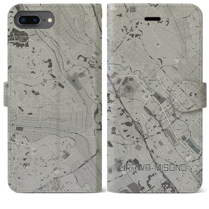 【浦和美園2（埼玉県）】地図柄iPhoneケース（手帳タイプ）モノトーン・iPhone 8Plus /7Plus / 6sPlus / 6Plus 用