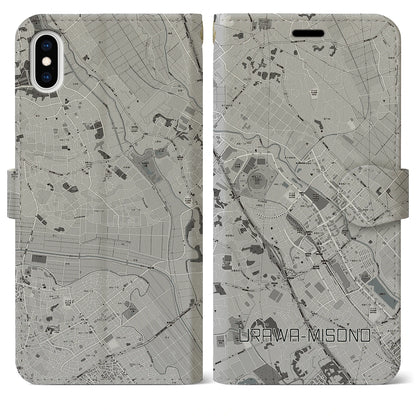 【浦和美園2（埼玉県）】地図柄iPhoneケース（手帳タイプ）モノトーン・iPhone XS Max 用