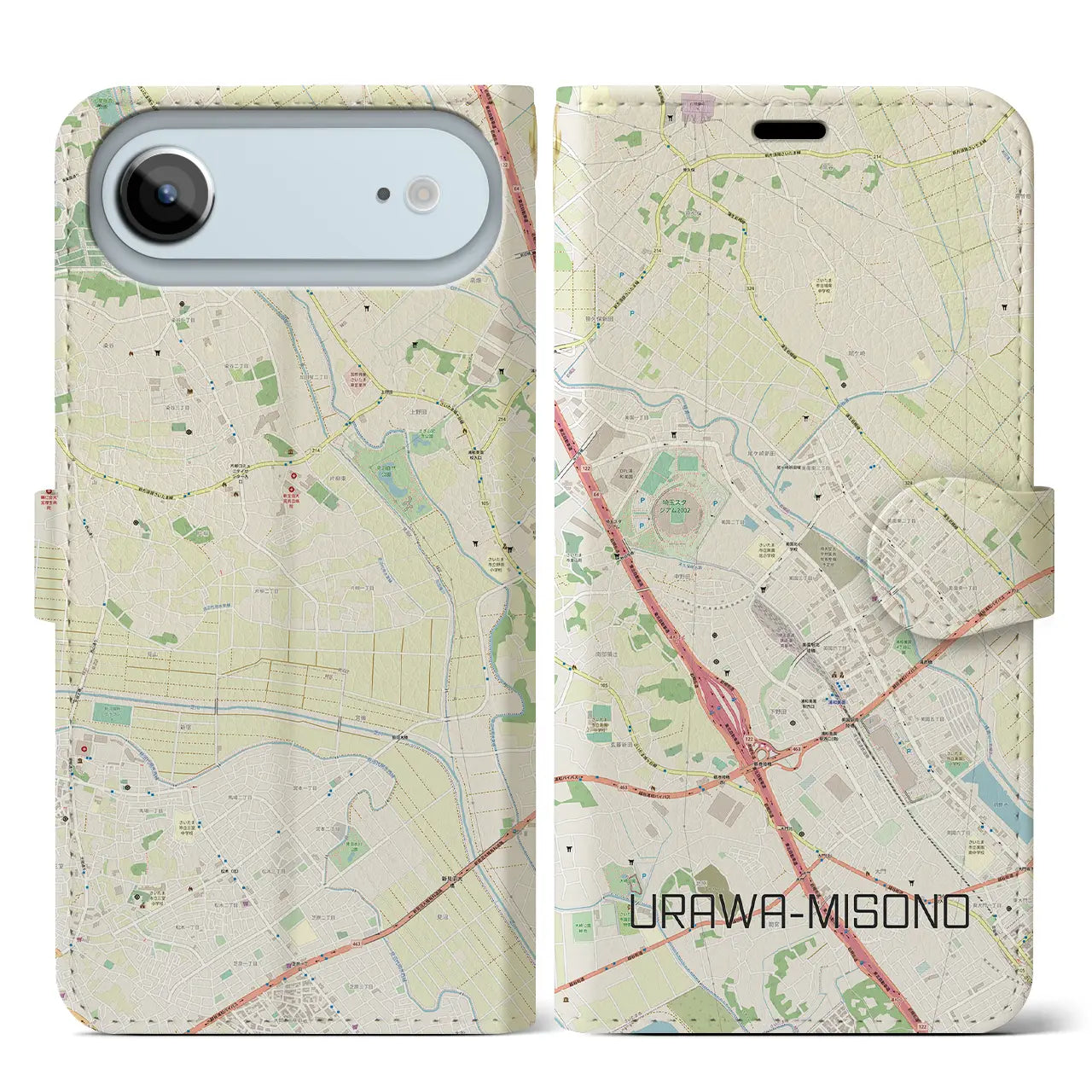 【浦和美園2（埼玉県）】地図柄iPhoneケース（手帳タイプ）ナチュラル・iPhone 17 Pro Max 用