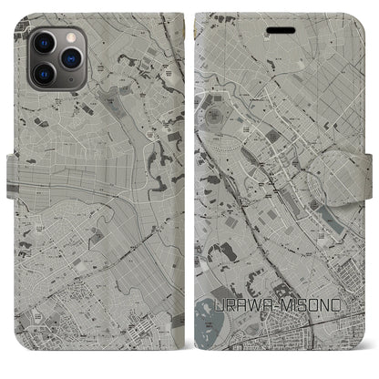 【浦和美園（埼玉県）】地図柄iPhoneケース（手帳タイプ）モノトーン・iPhone 11 Pro Max 用