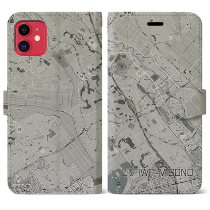 【浦和美園（埼玉県）】地図柄iPhoneケース（手帳タイプ）モノトーン・iPhone 11 用