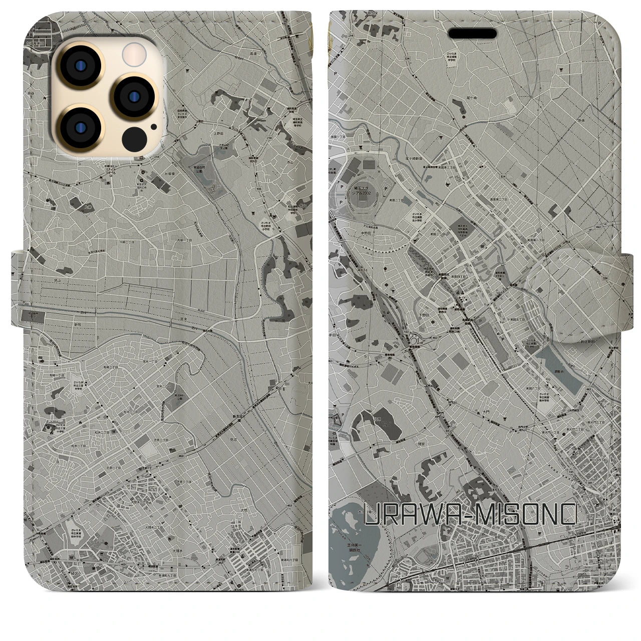 【浦和美園（埼玉県）】地図柄iPhoneケース（手帳タイプ）