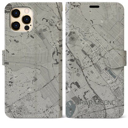 【浦和美園（埼玉県）】地図柄iPhoneケース（手帳タイプ）モノトーン・iPhone 12 Pro Max 用