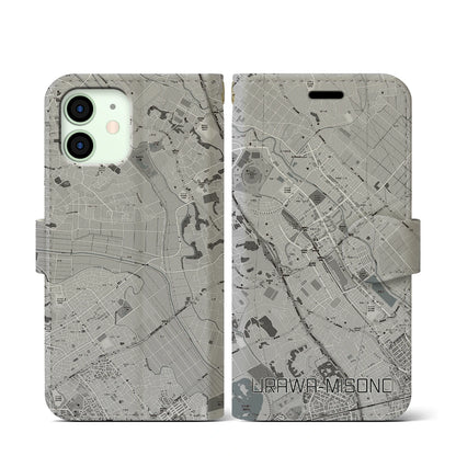 【浦和美園（埼玉県）】地図柄iPhoneケース（手帳タイプ）モノトーン・iPhone 12 mini 用