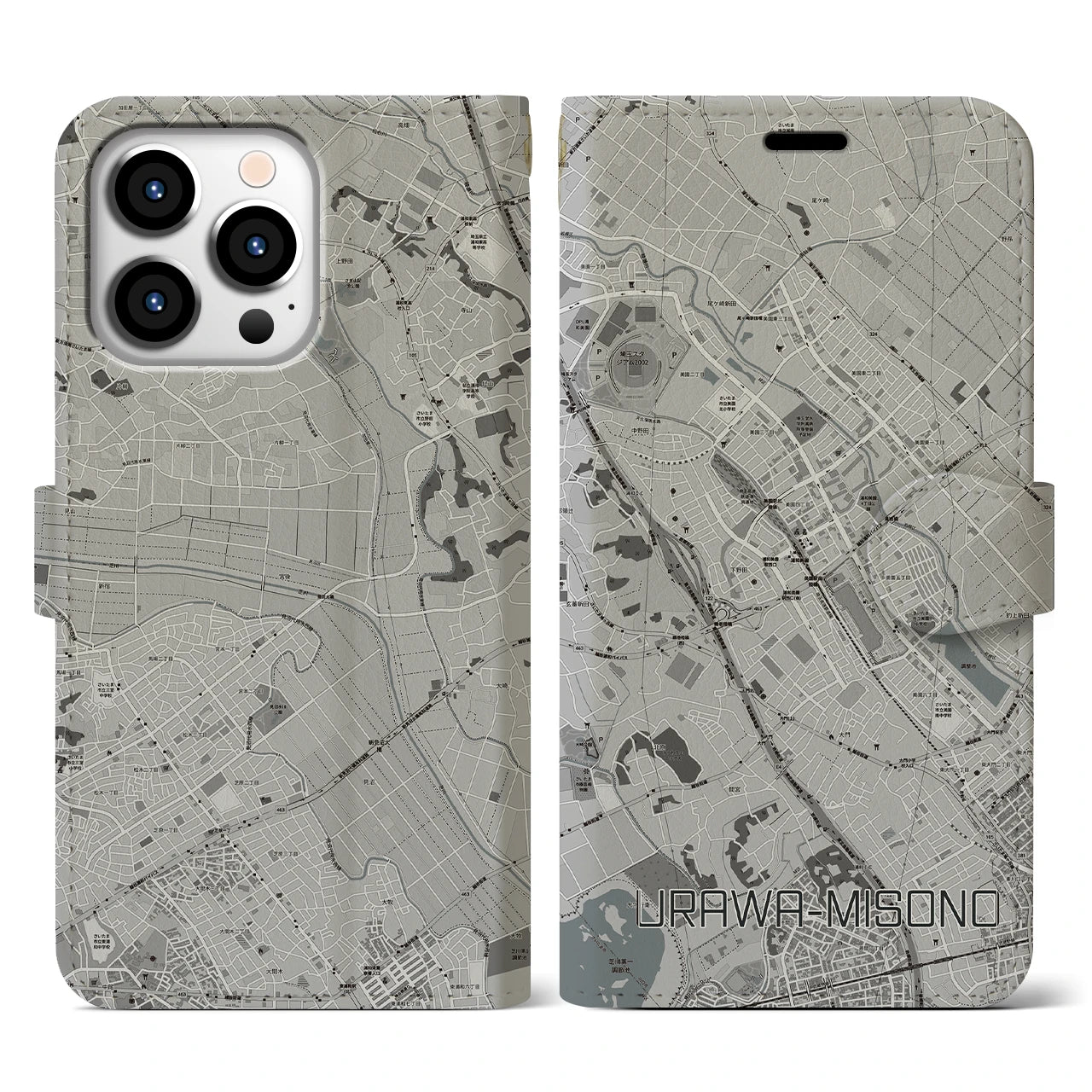 【浦和美園（埼玉県）】地図柄iPhoneケース（手帳タイプ）