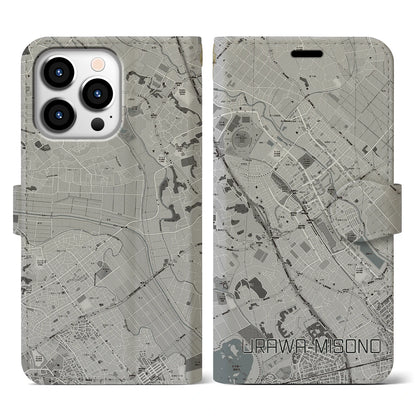 【浦和美園（埼玉県）】地図柄iPhoneケース（手帳タイプ）モノトーン・iPhone 13 Pro 用