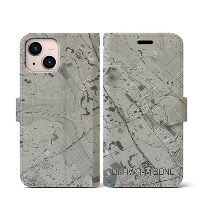 【浦和美園（埼玉県）】地図柄iPhoneケース（手帳タイプ）モノトーン・iPhone 13 mini 用