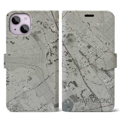 【浦和美園（埼玉県）】地図柄iPhoneケース（手帳タイプ）モノトーン・iPhone 14 用