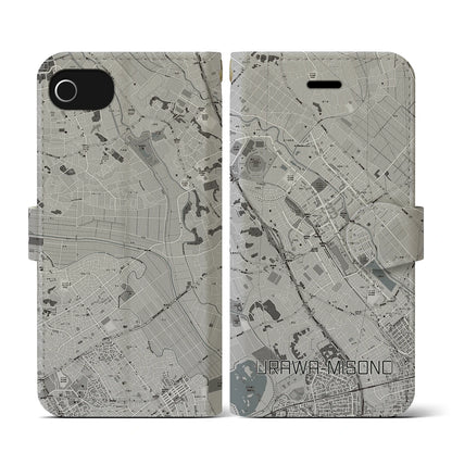 【浦和美園（埼玉県）】地図柄iPhoneケース（手帳タイプ）モノトーン・iPhone SE（第3 / 第2世代） / 8 / 7 / 6s / 6 用