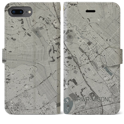 【浦和美園（埼玉県）】地図柄iPhoneケース（手帳タイプ）モノトーン・iPhone 8Plus /7Plus / 6sPlus / 6Plus 用