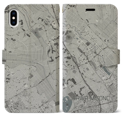 【浦和美園（埼玉県）】地図柄iPhoneケース（手帳タイプ）モノトーン・iPhone XS Max 用