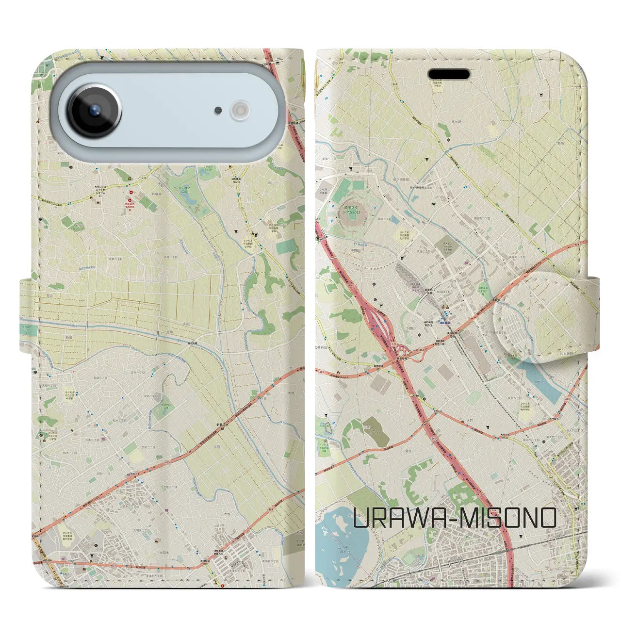 【浦和美園（埼玉県）】地図柄iPhoneケース（手帳タイプ）