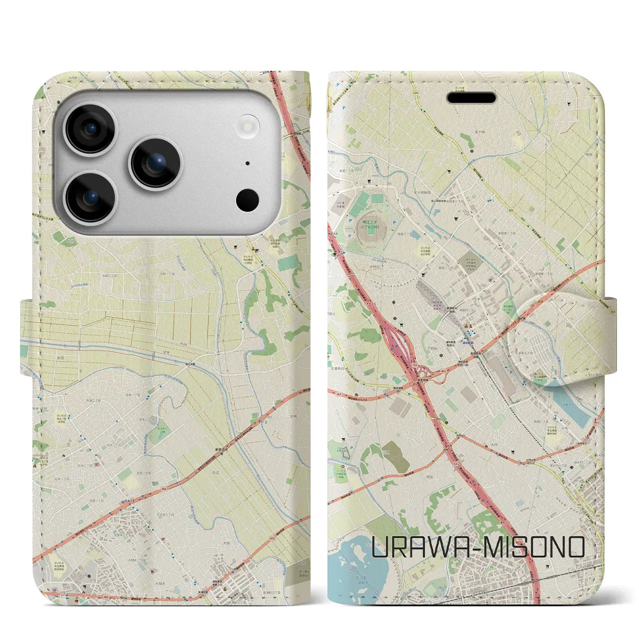 【浦和美園（埼玉県）】地図柄iPhoneケース（手帳タイプ）