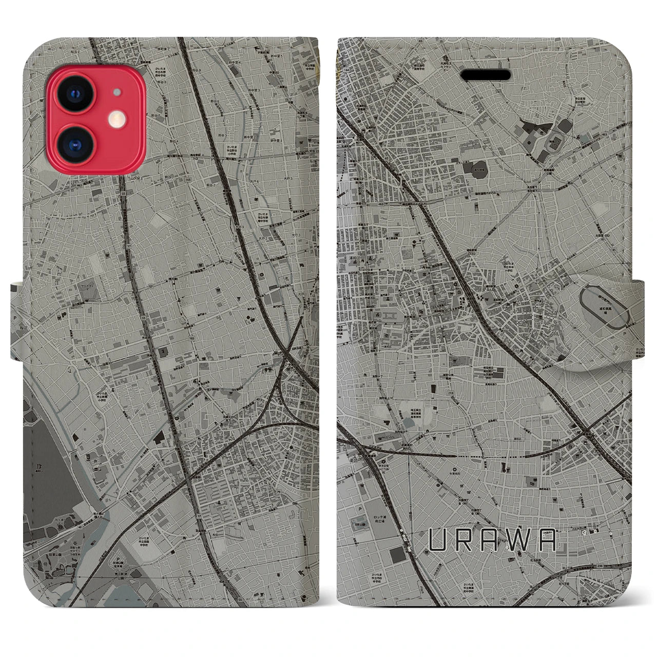 【浦和】地図柄iPhoneケース（手帳両面タイプ・モノトーン）iPhone 11 用