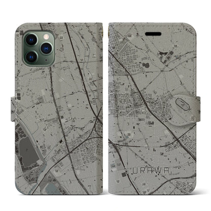 【浦和（埼玉県）】地図柄iPhoneケース（手帳タイプ）モノトーン・iPhone 11 Pro 用