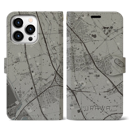 【浦和（埼玉県）】地図柄iPhoneケース（手帳タイプ）モノトーン・iPhone 13 Pro 用