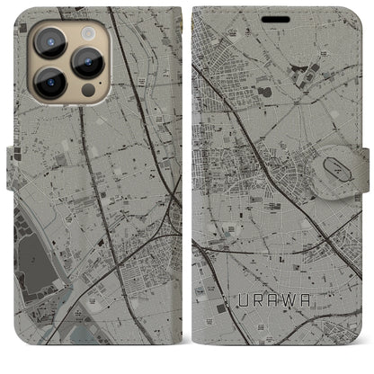 【浦和（埼玉県）】地図柄iPhoneケース（手帳タイプ）モノトーン・iPhone 14 Pro Max 用