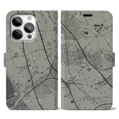 【浦和（埼玉県）】地図柄iPhoneケース（手帳タイプ）モノトーン・iPhone 14 Pro 用