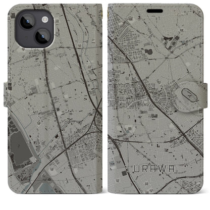 【浦和（埼玉県）】地図柄iPhoneケース（手帳タイプ）モノトーン・iPhone 14 Plus 用