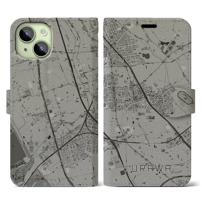 【浦和（埼玉県）】地図柄iPhoneケース（手帳タイプ）モノトーン・iPhone 15 用