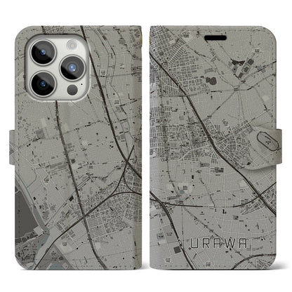 【浦和（埼玉県）】地図柄iPhoneケース（手帳タイプ）モノトーン・iPhone 15 Pro 用