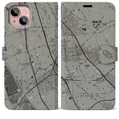【浦和（埼玉県）】地図柄iPhoneケース（手帳タイプ）モノトーン・iPhone 15 Plus 用