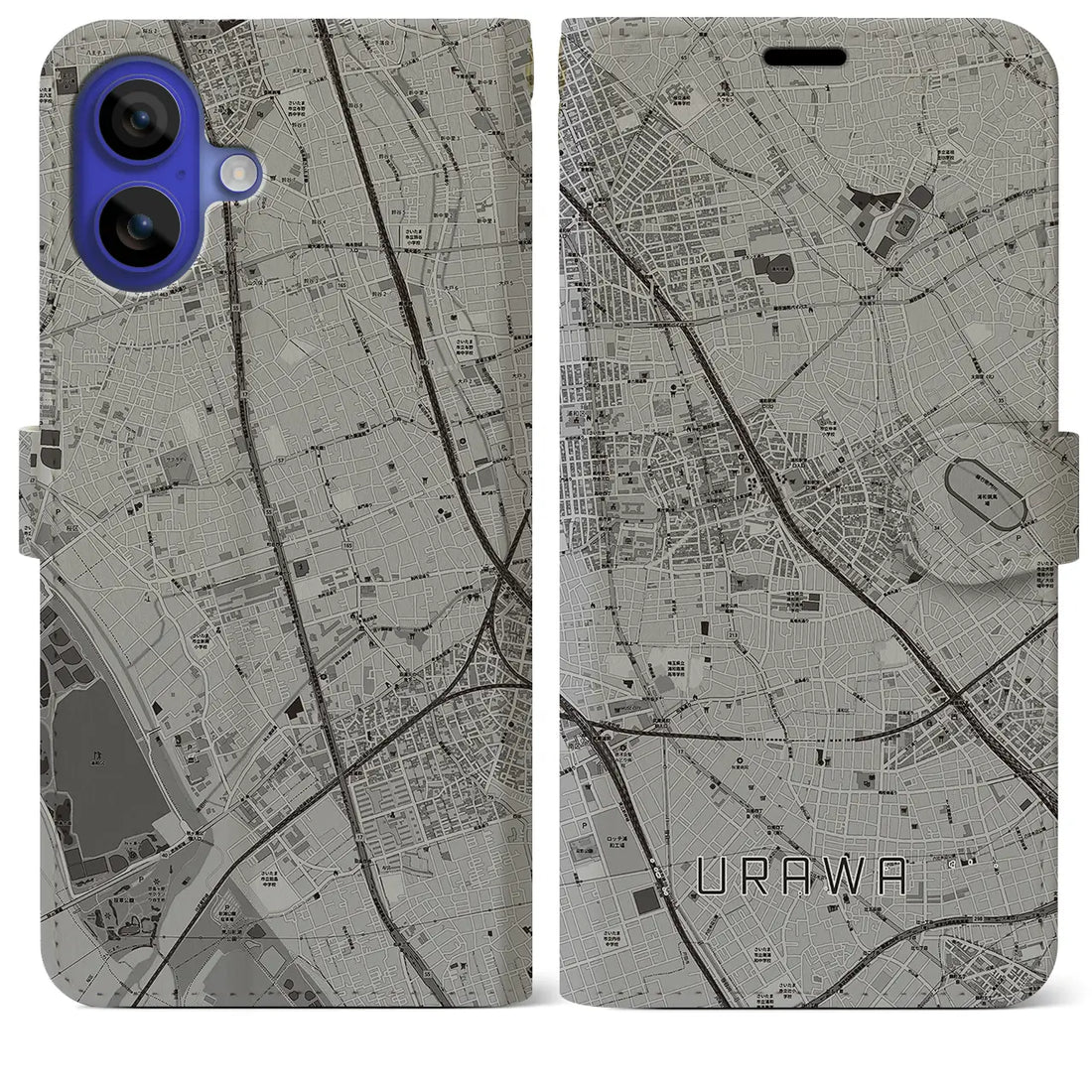 【浦和(埼玉県)】地図柄iPhoneケース(手帳タイプ)モノトーン・iPhone 16 Pro Max 用