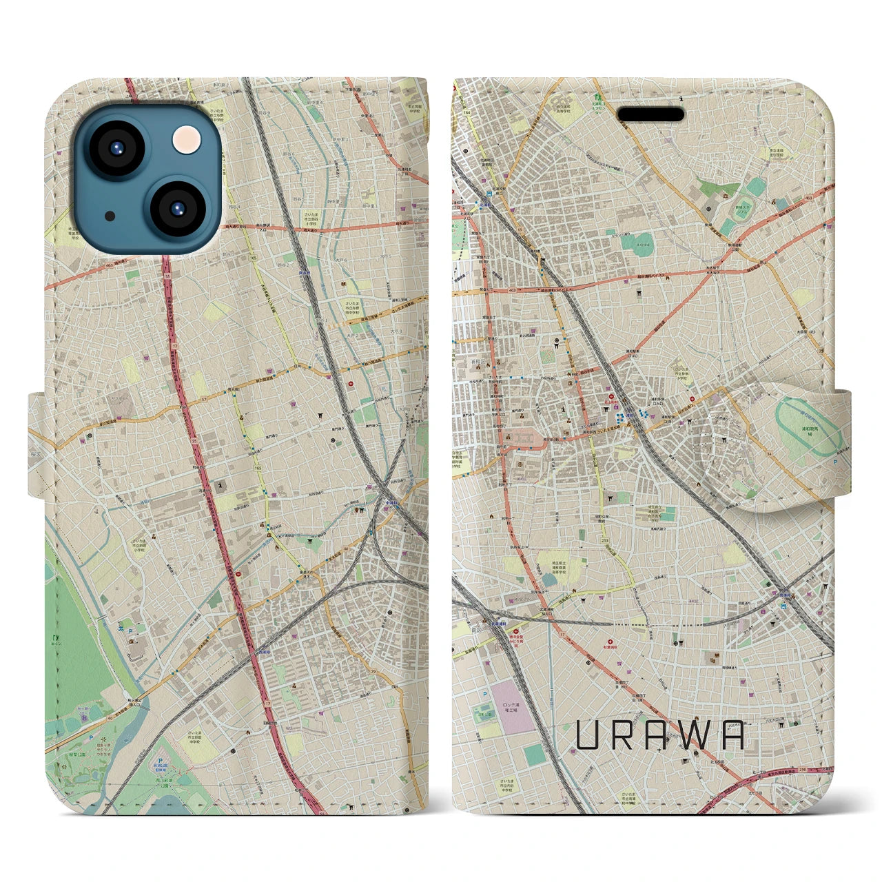 【浦和】地図柄iPhoneケース（手帳両面タイプ・ナチュラル）iPhone 13 用
